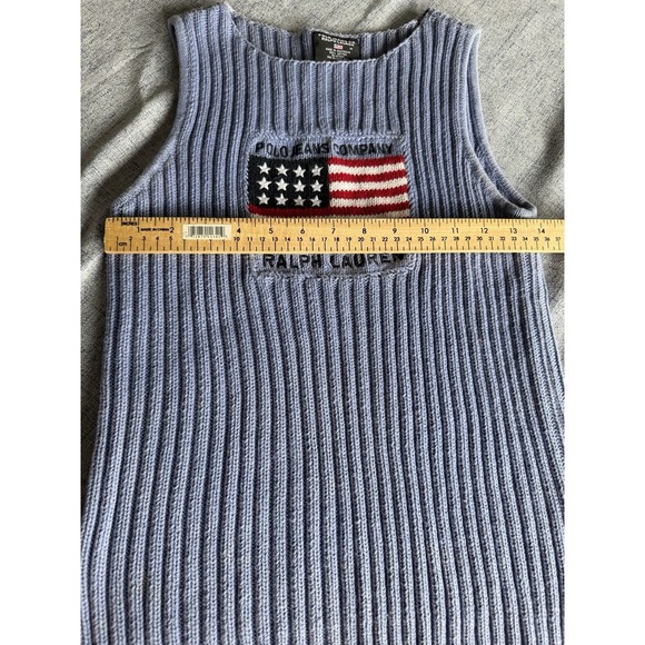VTG Ralph Lauren Polo Jeans USA Flag Lilac Boat Neck Sz M Ribbed Sweater Vest - Picture 6 of 10